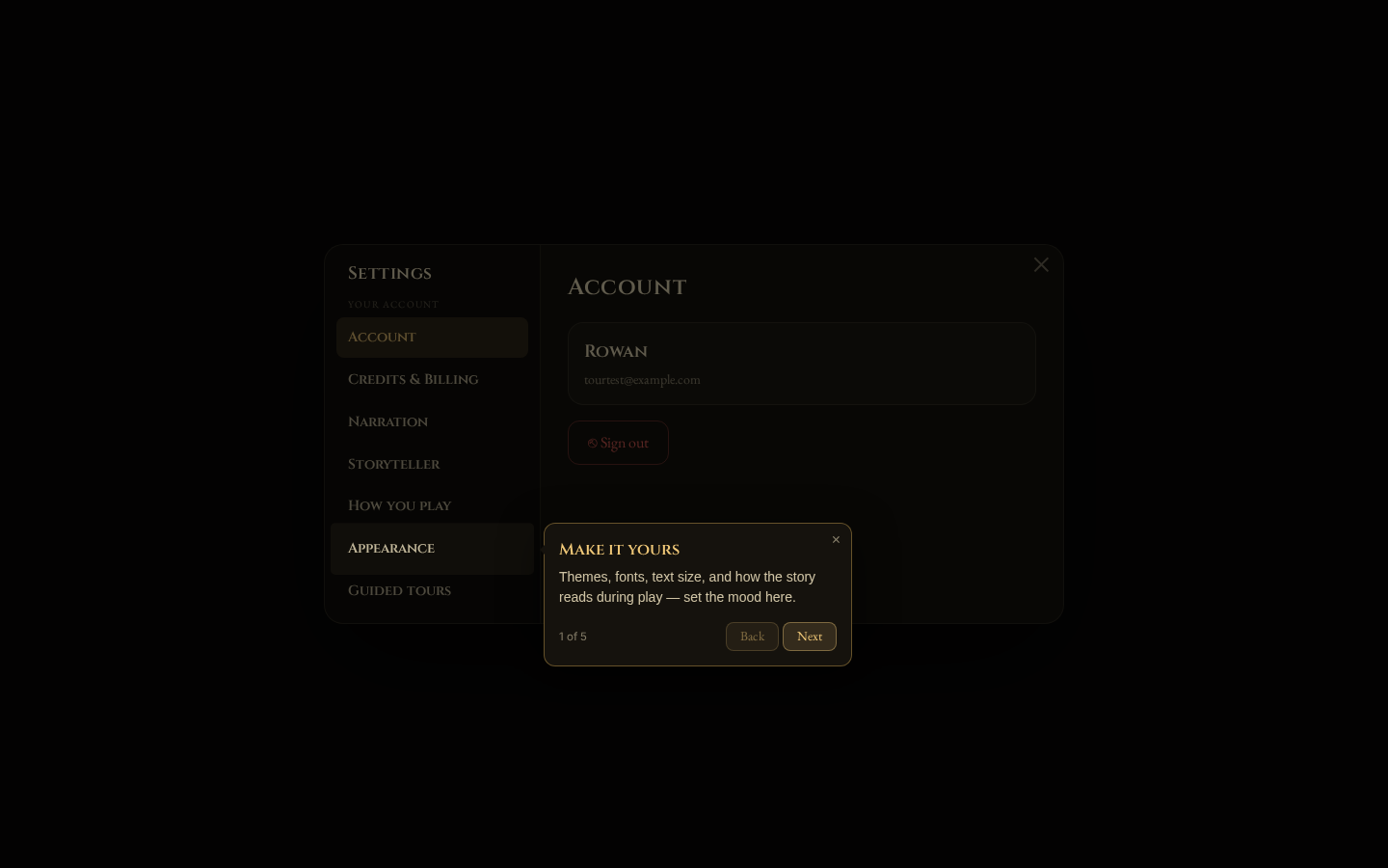 The account tour on desktop